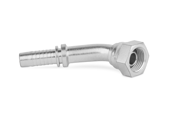 Końcówka do węża kolanko 45st. z nakrętką rolowaną DKR45 C15-05 G1/4” 0251-03-04