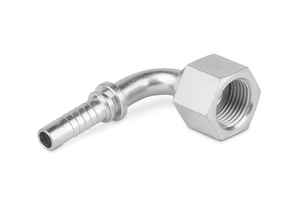 Końcówka do węża kolanko 90st. z nakrętką, uszczelnienie płaskie DKR-F 90 C52-10 G1/2" 0160-06-08