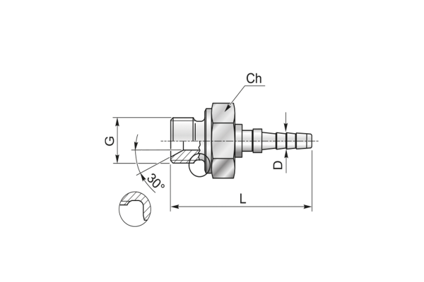 Końcówka do węża pomiarowego DN2 prosta z gwintem zewnętrznym, osłoną na tuleje AGR C21-02 G1/4" 44MFM140 uszczelnienie podkładką miedzianą (brak w zestawie)
