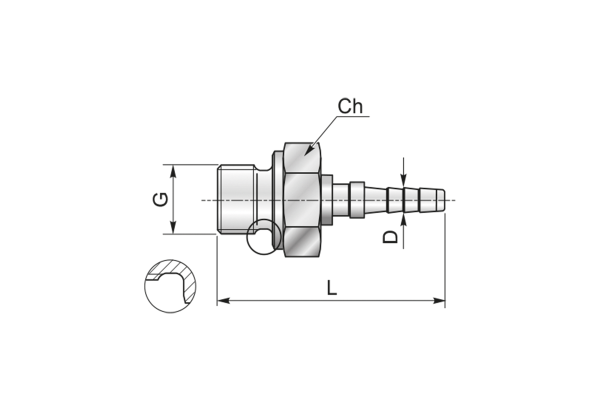 Końcówka do węża pomiarowego DN2 prosta z gwintem zewnętrznym, uszczelnienie płaskie z osłoną na tuleje AGR-F G11-02 G1/4" 44MFD140