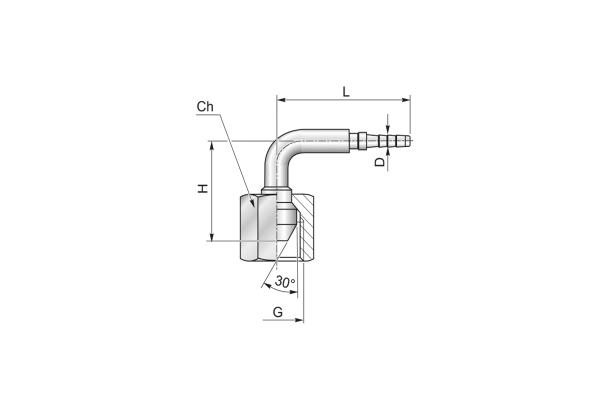 Końcówka do węża pomiarowego DN4 kolanko 90st. z nakrętką, osłoną na tuleje DKR90 C12-04 G1/4" 38140094
