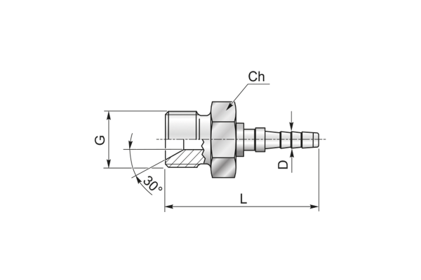 Końcówka do węża pomiarowego DN4 prosta z gwintem zewnętrznym, osłoną na tuleje AGR C21-04 G1/8" 44MFG184
