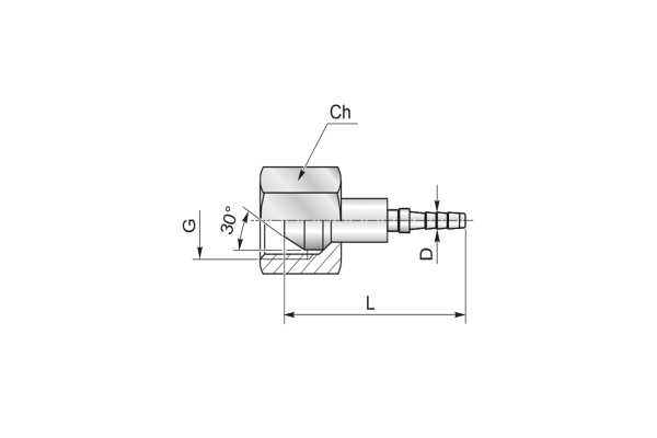 Końcówka do węża pomiarowego DN4 prosta z nakrętką, osłoną na tuleje DKR C11-04 G1/8" 38180004
