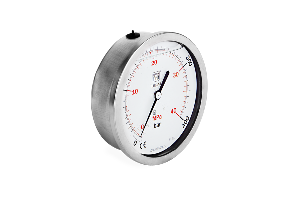 Manometr glicerynowy DN100 tylny ekscentryczny 1/2” (0-400)bar M100TL1/2(0-400)
