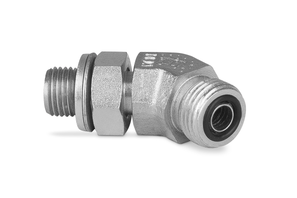 Przyłączka kolankowa 45° z przeciwnakrętką 3/4” BSP-1 3/16” ORFS 6260-12-14