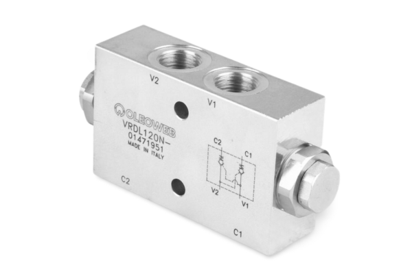 Zawór zwrotny sterowany bliźniaczy mocowany liniowo stalowy 1/2” BSP 50l./min. 350Bar otw.montaż. VRDL120N