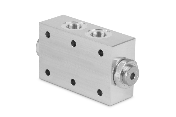 Zawór zwrotny sterowany bliźniaczy płytowy 3/8” BSP 20l./min. 260Bar aluminiowy LVDF15