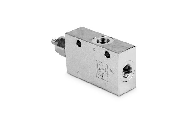 Zawór zwrotny sterowany przeciążeniowy pojedynczy 1/2" Pil1/4" 60l./min. 60-350 bar otw. montaż. stal VBCR1202S