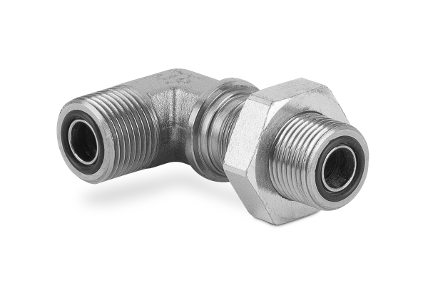 Złączka kolankowa 90 st.grodziowa 11/16"ORFS z przeciwnakrętką 6510-09